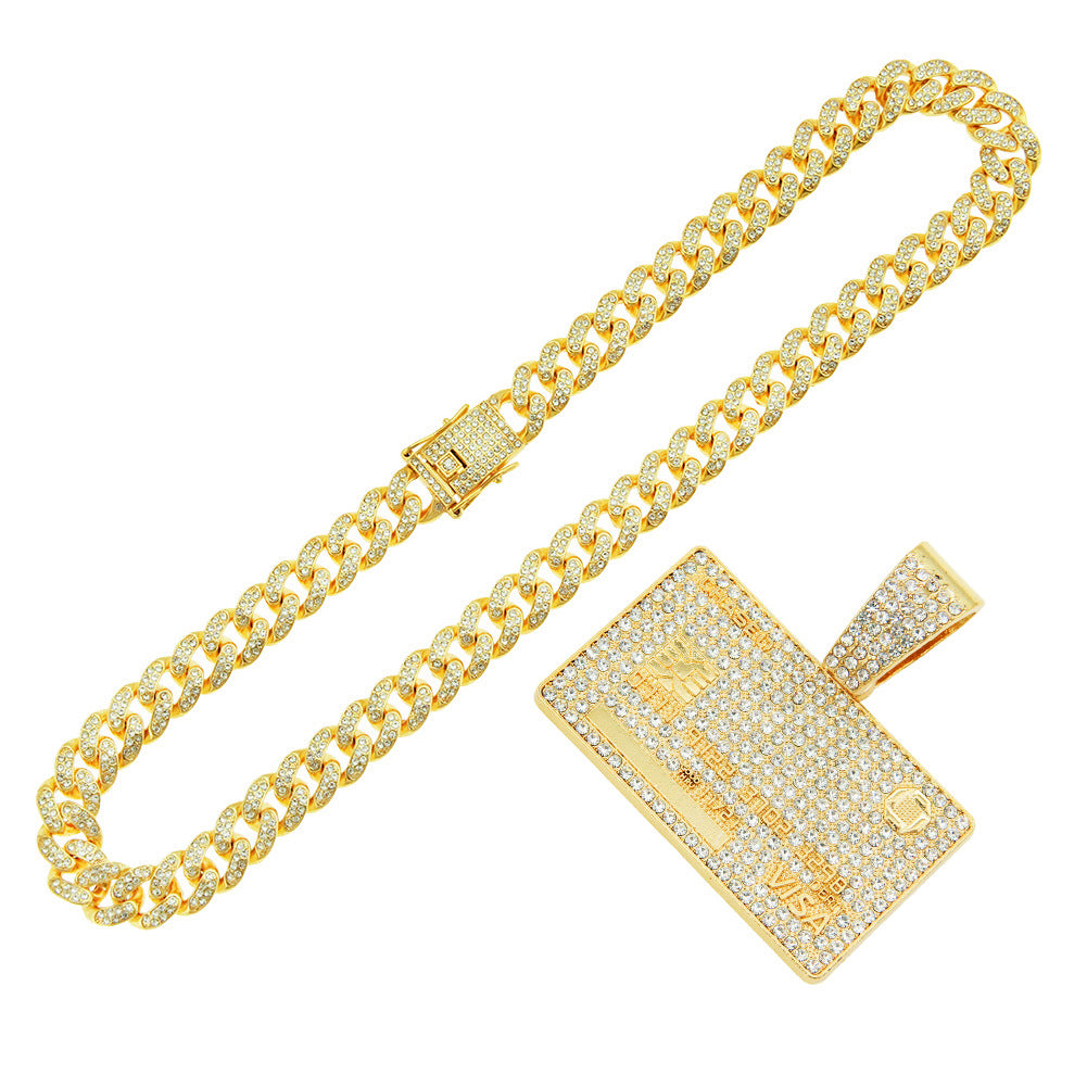 Wholesale Full Diamond Domineering Tag Pendant Men's Personalized Cuban Chain Necklace